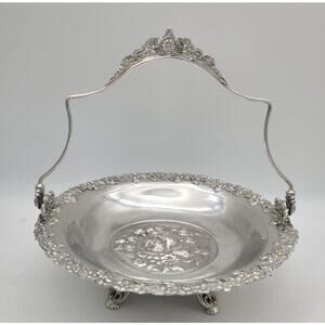 Antique Aurora Silver Plate Repousse 4-Foot Brides Basket Centerpiece 1869-1919